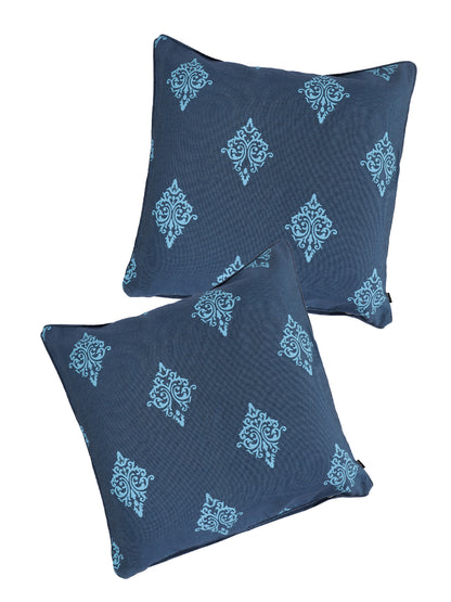 Set of 2 Premium Cotton Printed Blue Color Cushion Cover Set, 2 pc Cushion Cover