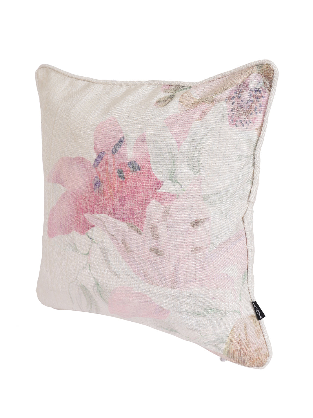 100% Polyester Jute Digital Lilly Pink Printed Cushion Cover, Pack of 2