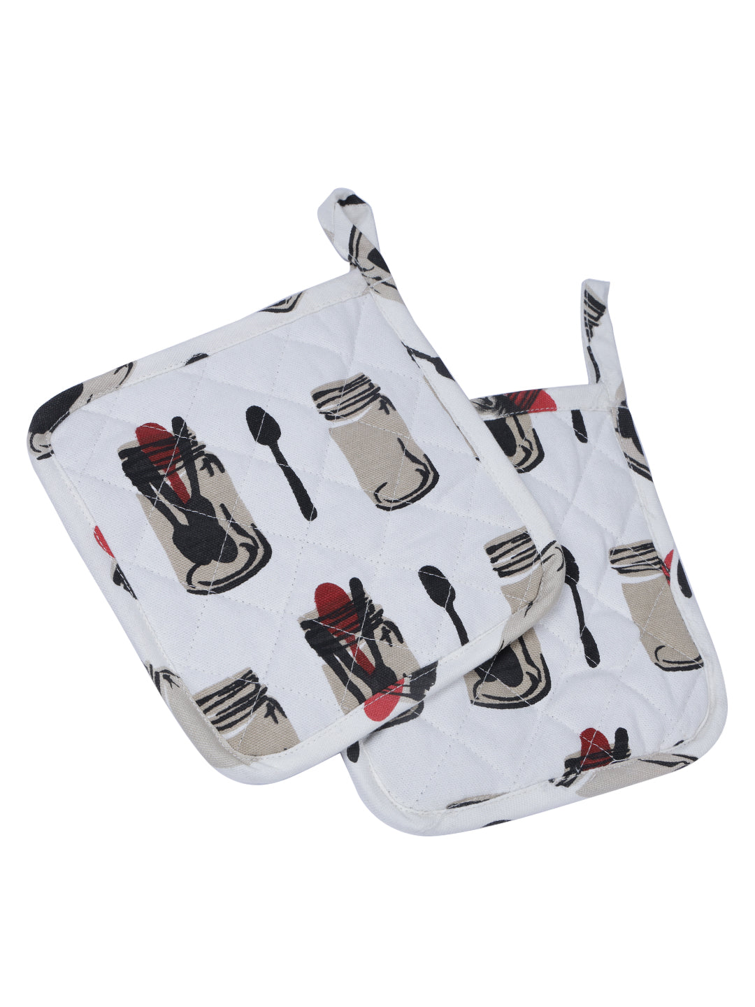 Set of 2 Quilted Heat Resistant Cotton Pot Holder Black and White Color