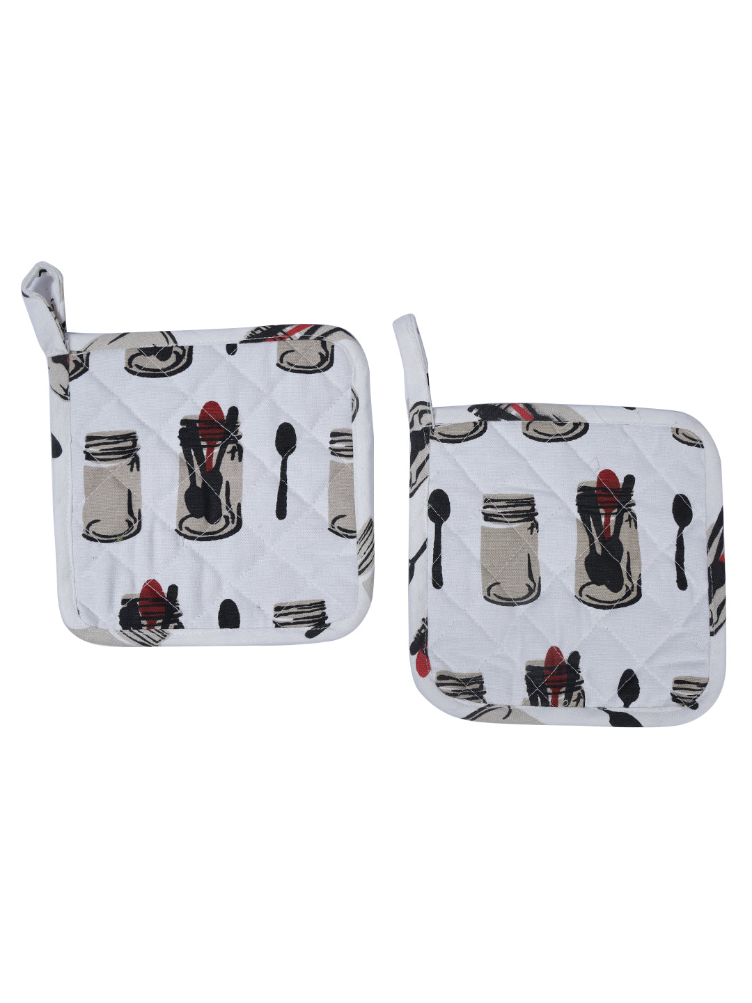 Set of 2 Quilted Heat Resistant Cotton Pot Holder Black and White Color