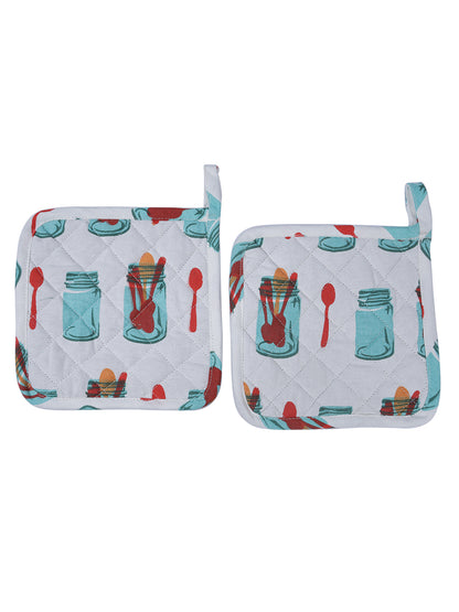 Set of 2 Quilted Heat Resistant Cotton Pot Holder Turquoise Color