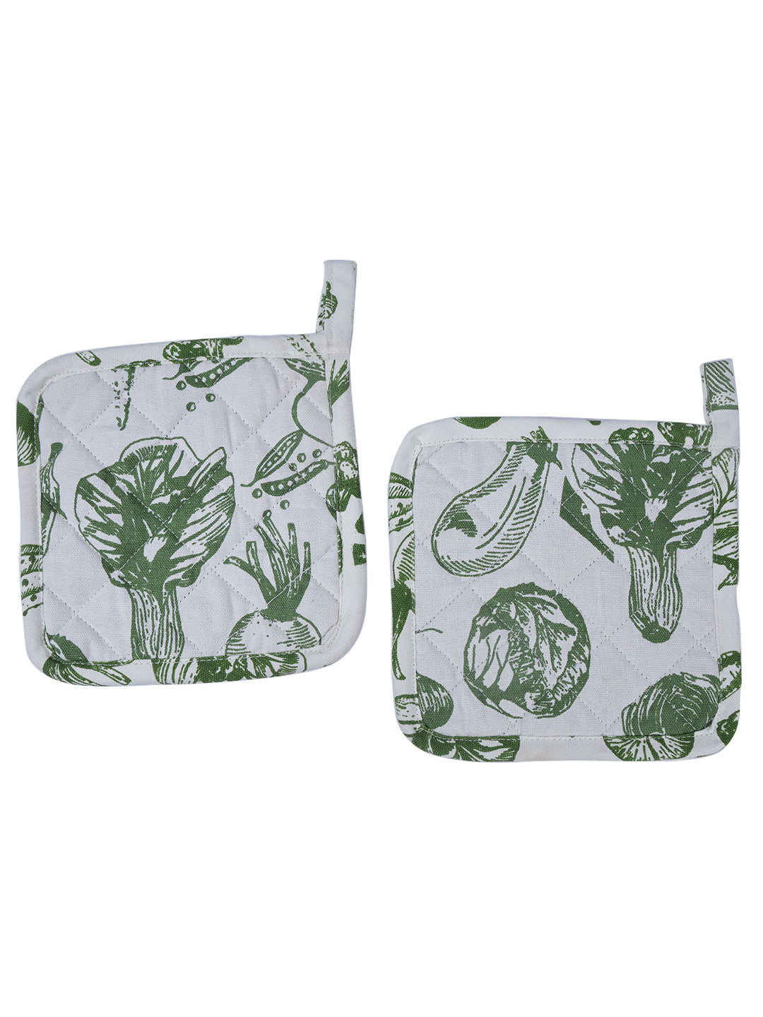 Set of 2 Quilted Heat Resistant Cotton Pot Holder Green Color