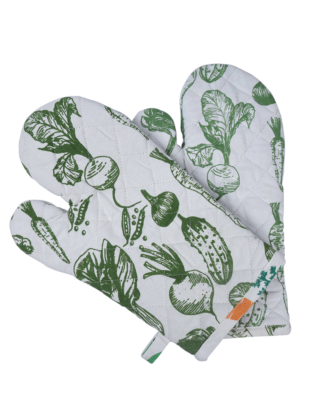 Set of 2 Quilted Heat Resistant Cotton Oven Gloves Green Color