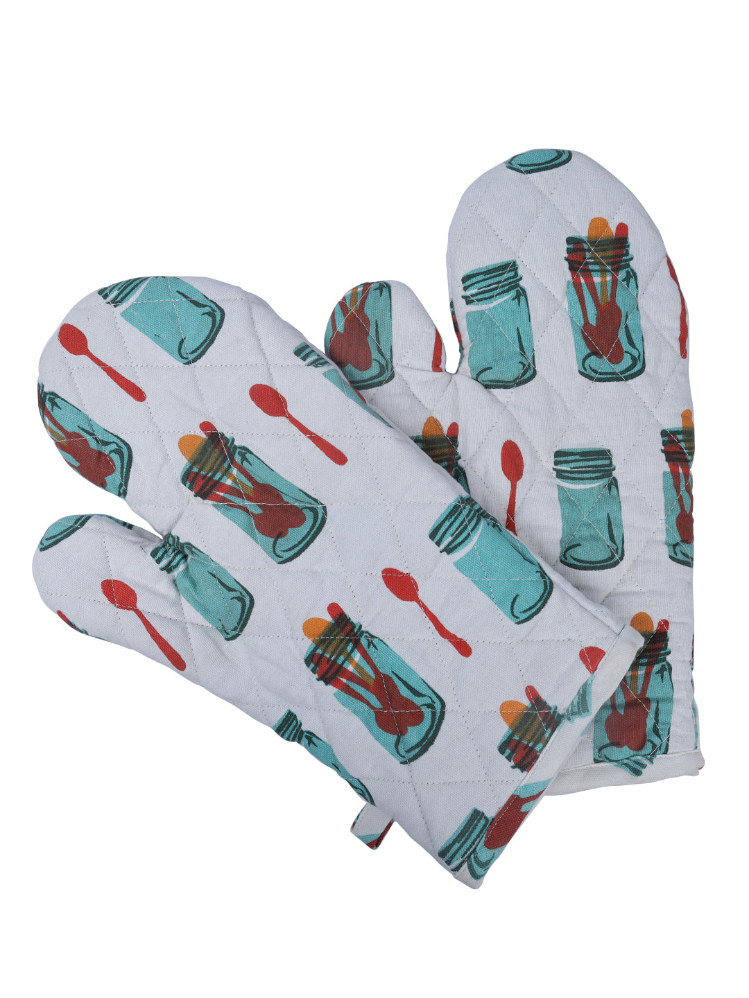 Set of 2 Quilted Heat Resistant Cotton Oven Gloves Turquoise Color