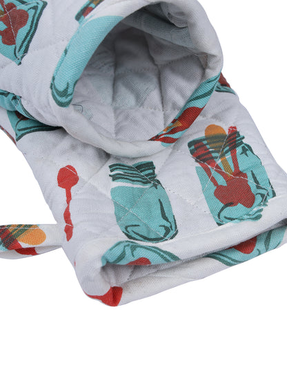 Set of 2 Quilted Heat Resistant Cotton Oven Gloves Turquoise Color