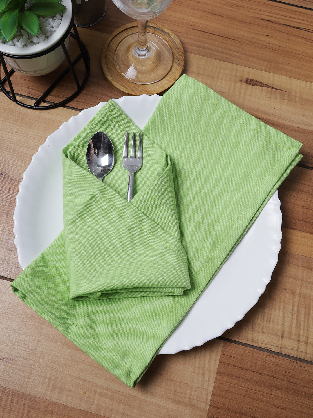 Set of 6 Cotton Plain Lime Green Color Table Napkin, 6pc Napkin Set