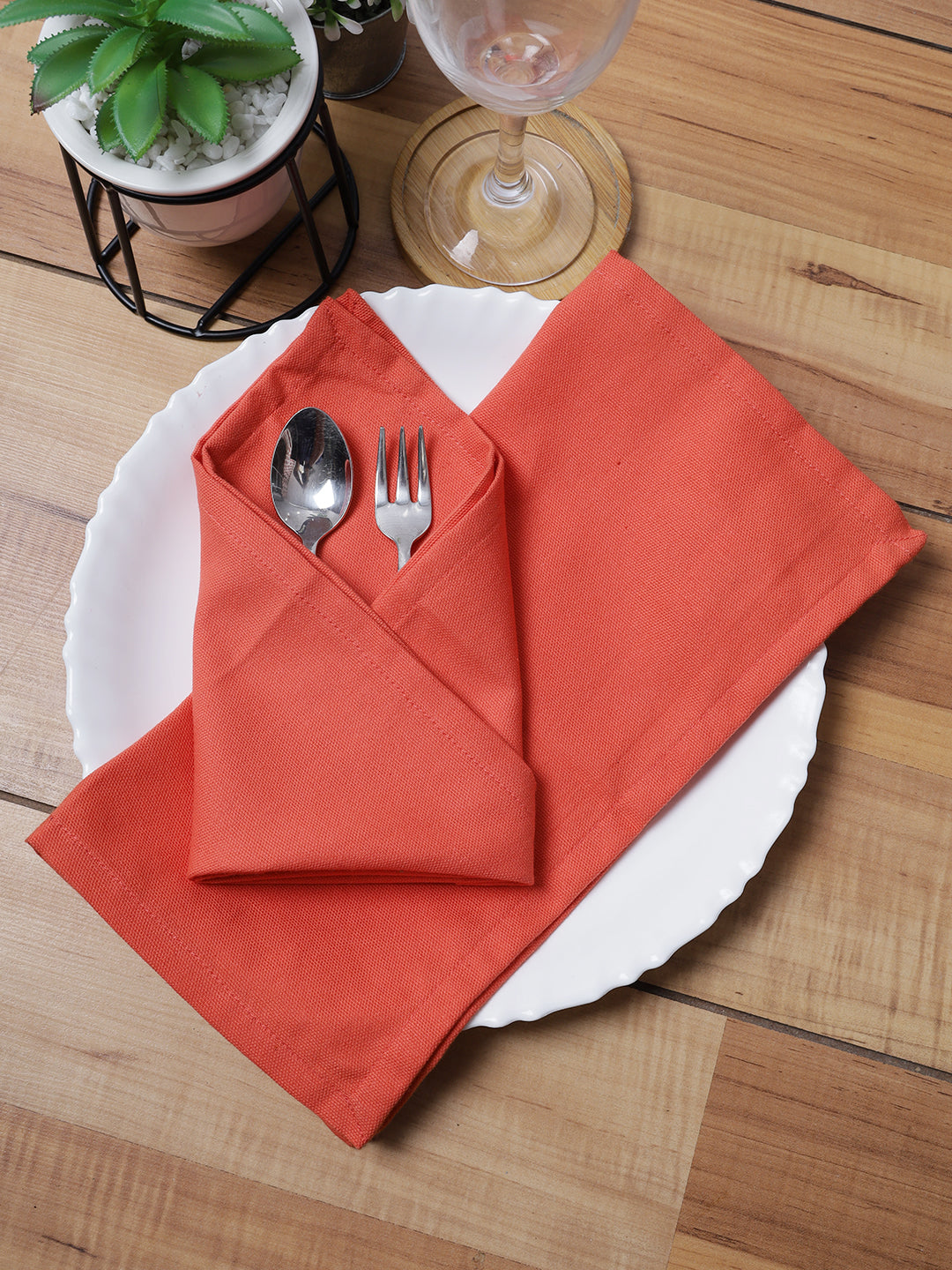 Set of 6 Cotton Plain Peach Color Table Napkin, 6pc Napkin Set