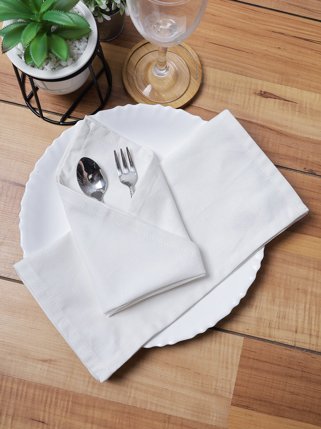 Set of 6 Cotton Plain White Color Table Napkin, 6pc Napkin Set