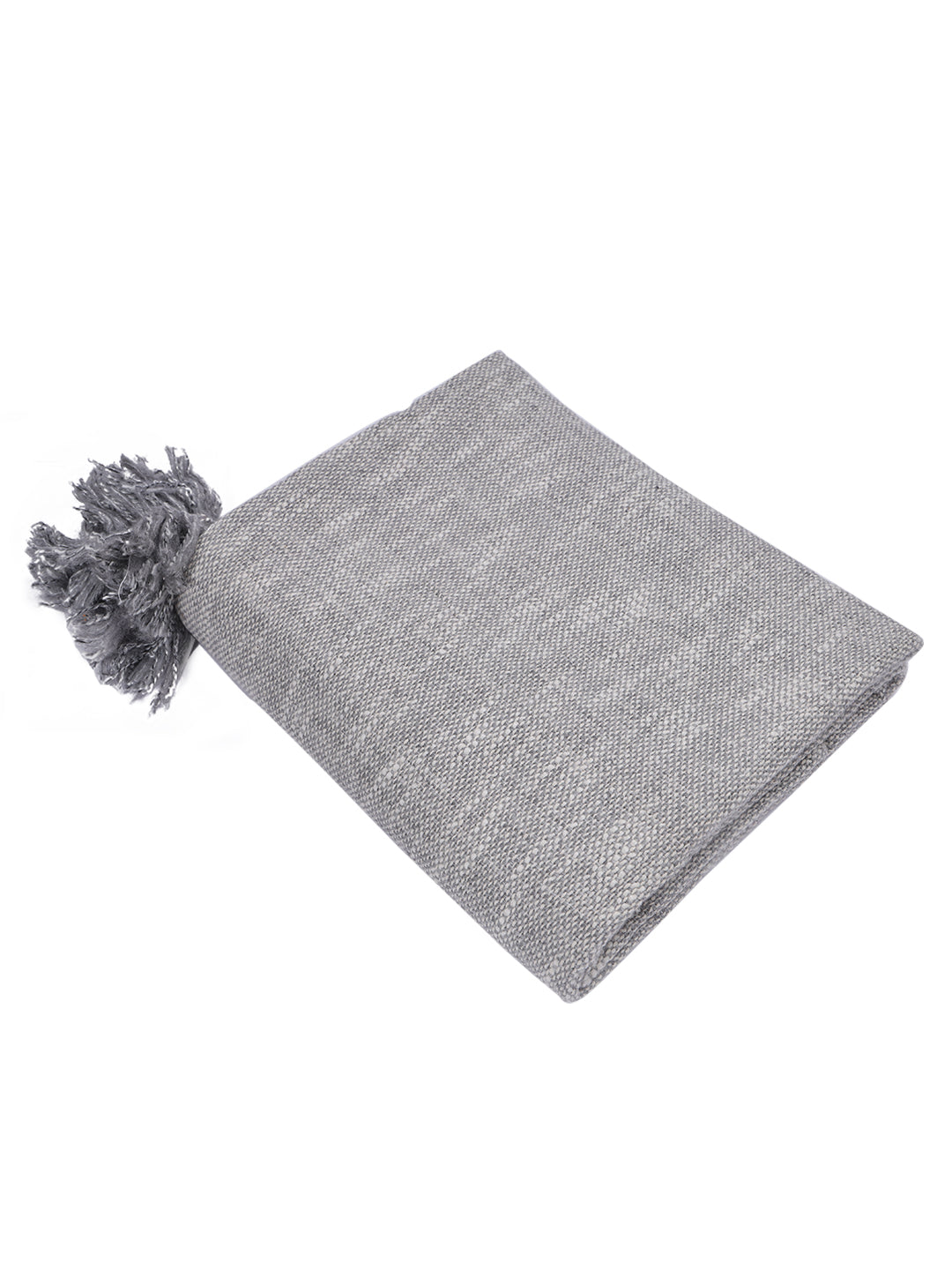 Soumya Premium Solid Throw and Cushion Cover Set with Tassels Grey Color 1 pc
