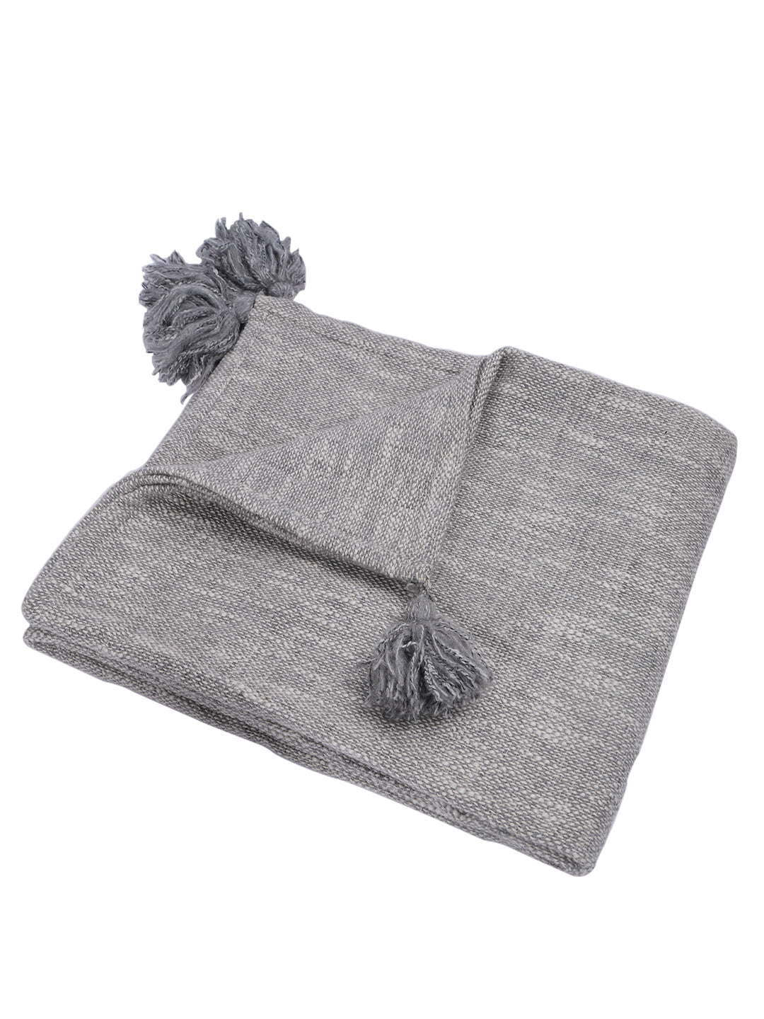 Soumya Premium Solid Throw and Cushion Cover Set with Tassels Grey Color 1 pc
