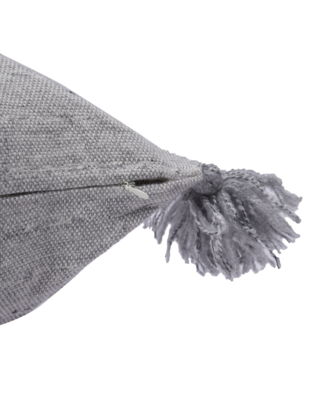 Soumya Premium Solid Throw and Cushion Cover Set with Tassels Grey Color 1 pc