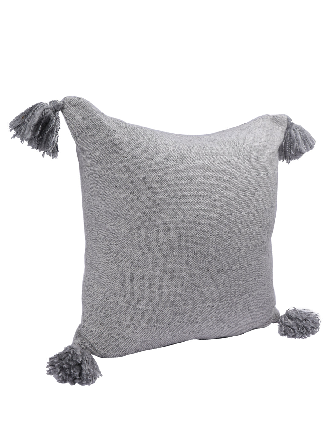 Soumya Premium Solid Throw and Cushion Cover Set with Tassels Grey Color 1 pc