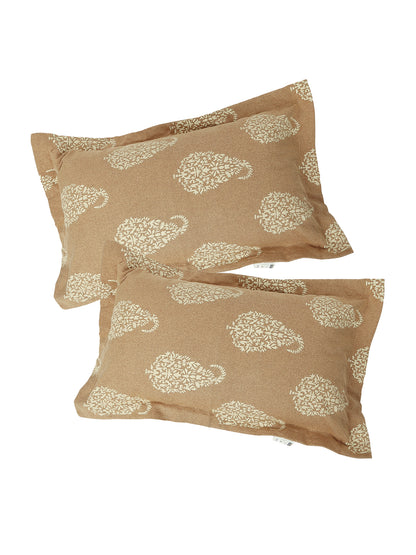 Set of 2 Premium Cotton Printed Beige Color Cotton Pillow Cover