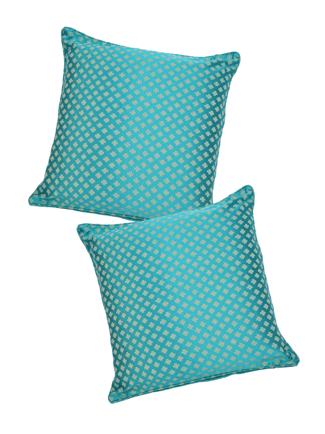 a Set of 2 Cotton Satin Self Design Turquoise Color Cushion Cover Set, 2 pc Cushion Cover