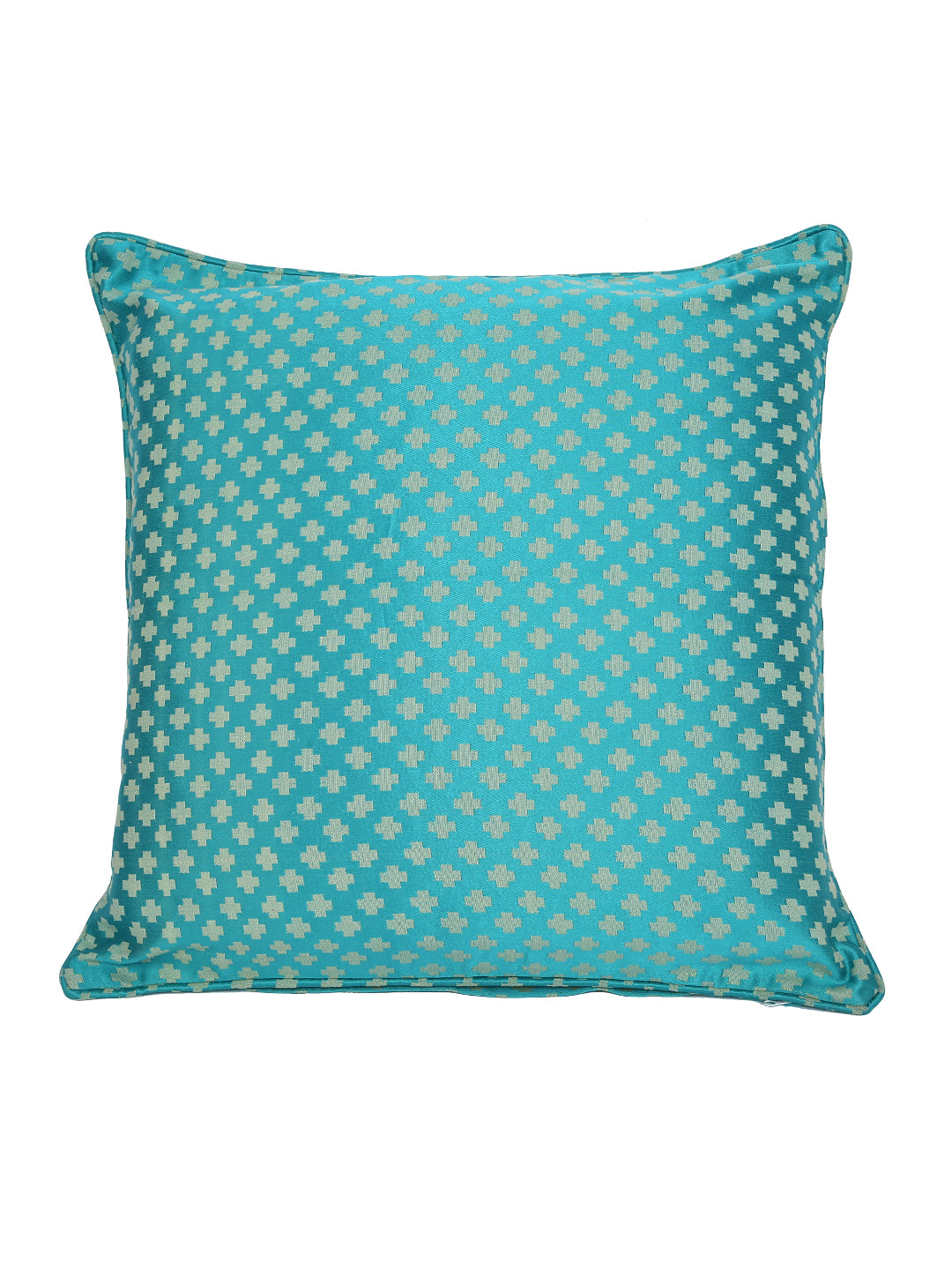 a Set of 2 Cotton Satin Self Design Turquoise Color Cushion Cover Set, 2 pc Cushion Cover