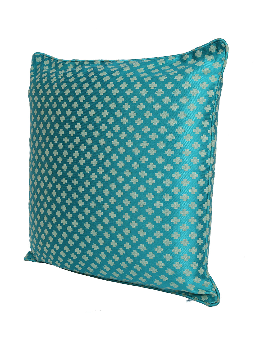 a Set of 2 Cotton Satin Self Design Turquoise Color Cushion Cover Set, 2 pc Cushion Cover