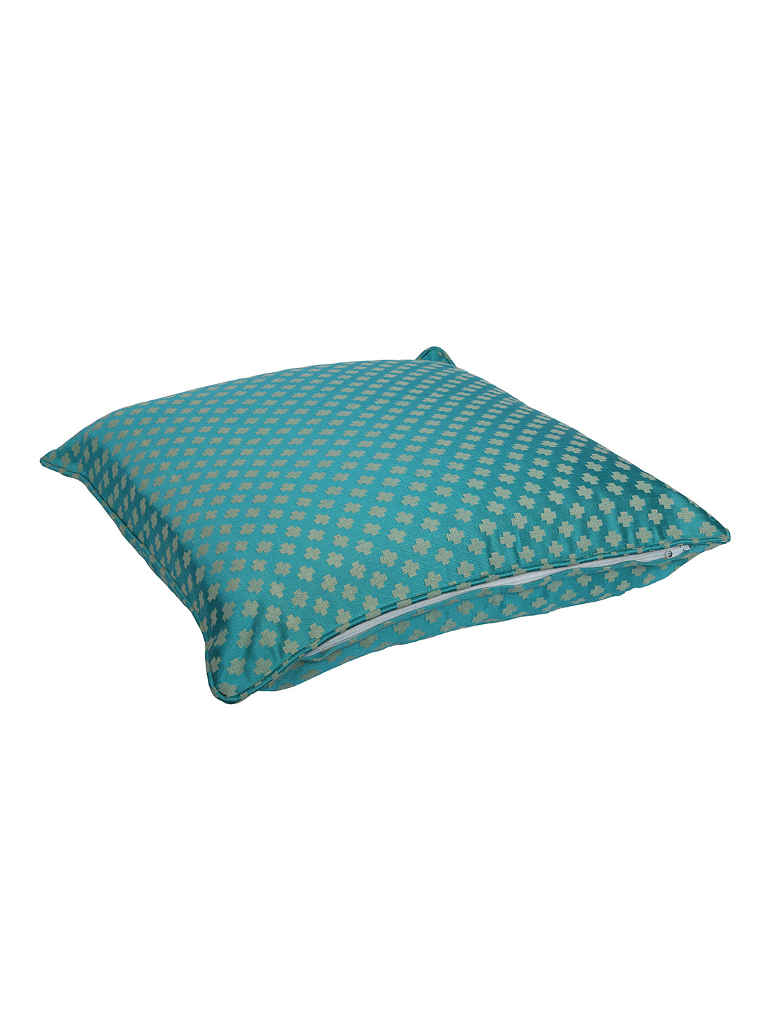a Set of 2 Cotton Satin Self Design Turquoise Color Cushion Cover Set, 2 pc Cushion Cover