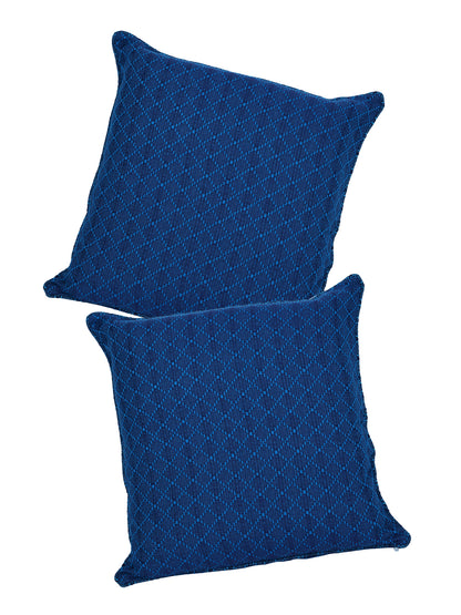 Set of 2 Premium Cotton Self Design Blue Color Cushion Cover Set, 2 pc Cushion Cover