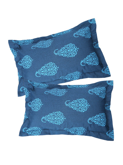 Set of 2 Premium Cotton Printed Blue Color Cotton Pillow Cover