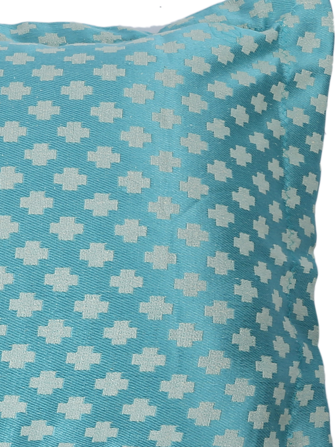 Set of 2 Premium Cotton Satin Geometric Design Blue Color Pillow Cover