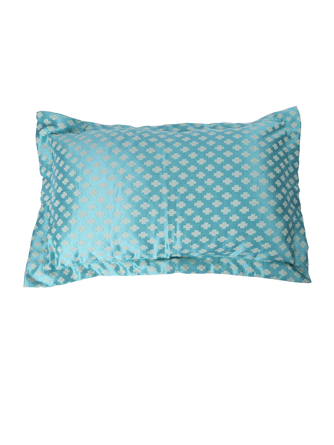 Set of 2 Premium Cotton Satin Geometric Design Blue Color Pillow Cover