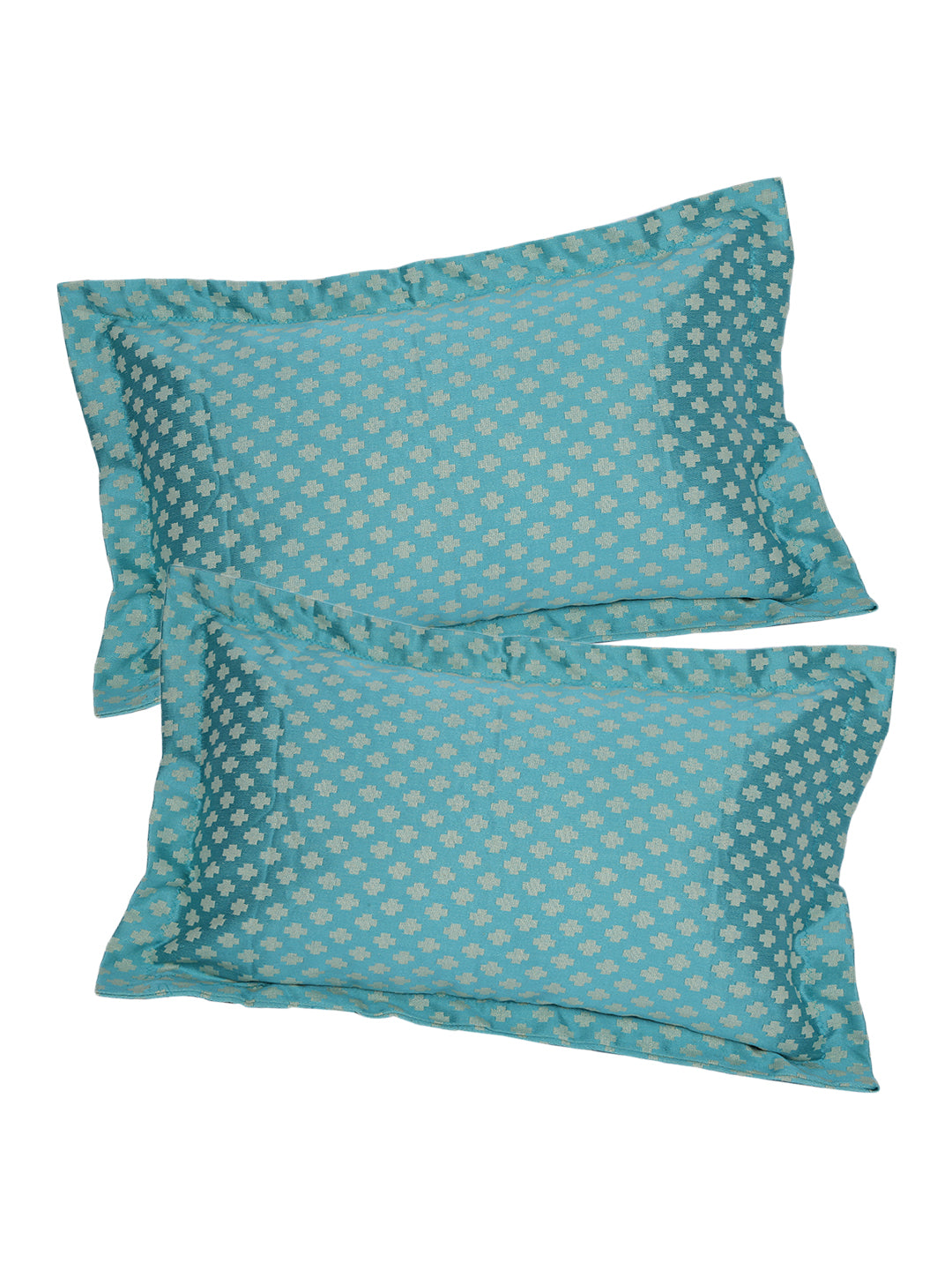 Set of 2 Premium Cotton Satin Geometric Design Blue Color Pillow Cover