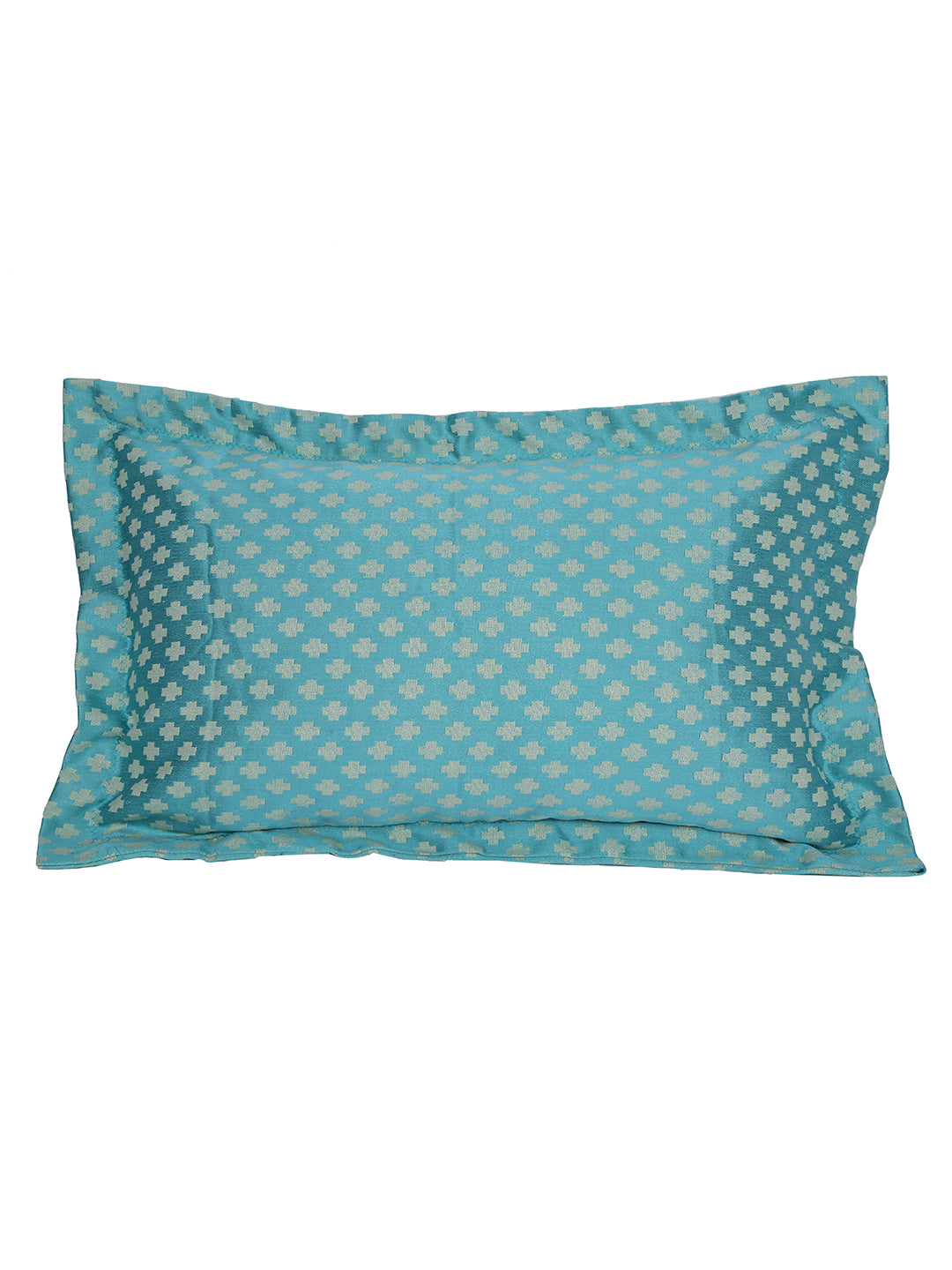 Set of 2 Premium Cotton Satin Geometric Design Blue Color Pillow Cover