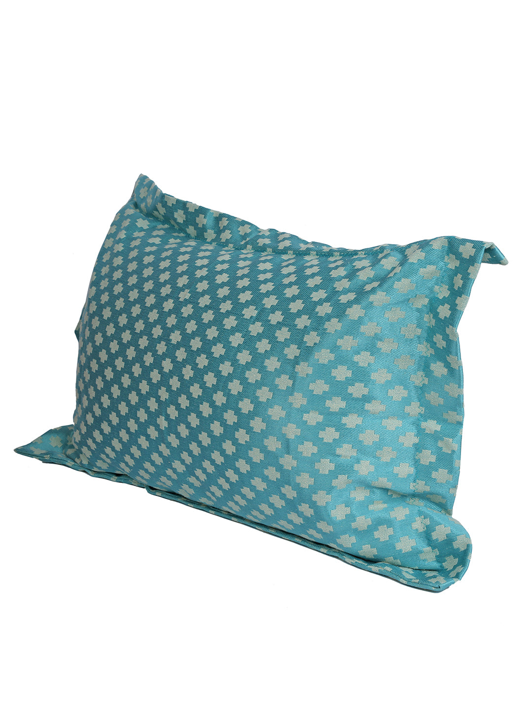 Set of 2 Premium Cotton Satin Geometric Design Blue Color Pillow Cover