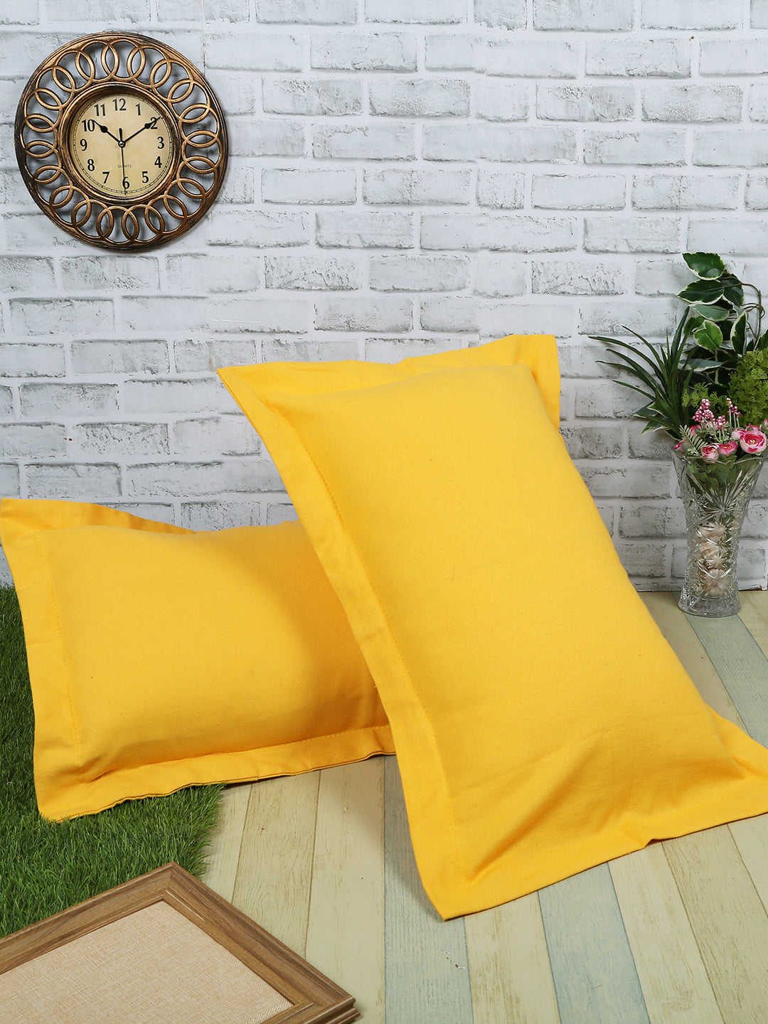Yellow Solid Cotton Pillow Cover, 2 pc Pillow Cover