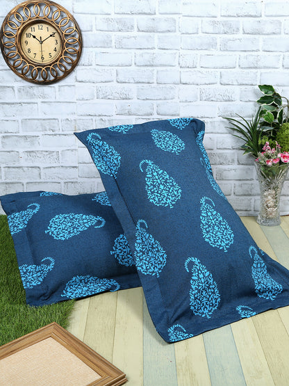 Set of 2 Premium Cotton Printed Blue Color Cotton Pillow Cover