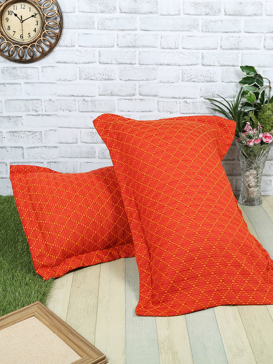 Dobby Design  Red Colour Cotton Pillow Cover, 2 pc Pillow Cover