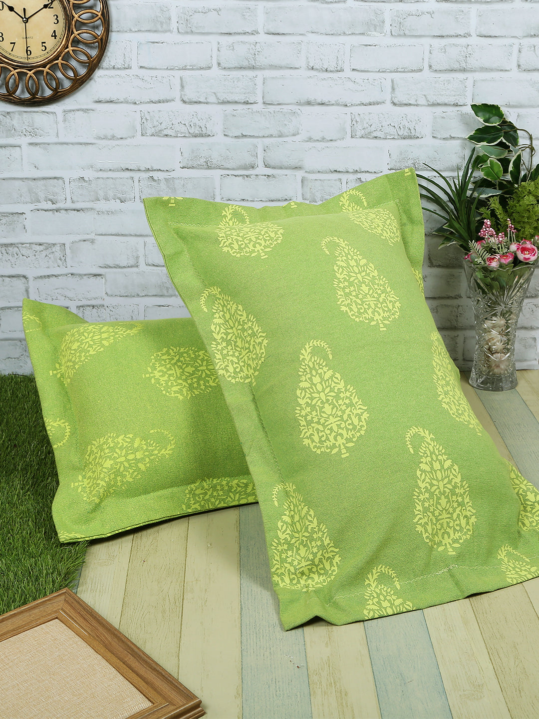 Set of 2 Premium Cotton Printed Green Color Cotton Pillow Cover