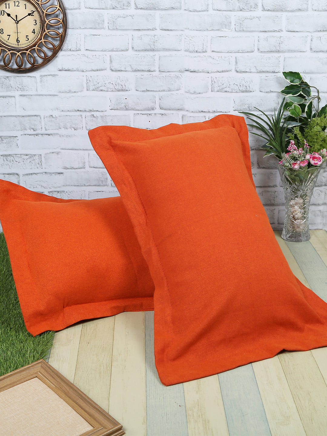 Orange Solid Cotton Pillow Cover, 2 pc Pillow Cover