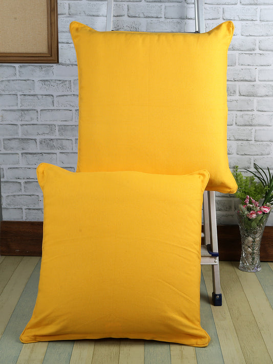 Set of 2 Premium Cotton Solid Yellow Color Cushion Cover Set, 2 pc Cushion Cover