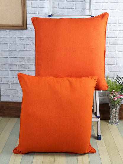 Set of 2 Premium Cotton Solid Orange Color Cushion Cover Set, 2 pc Cushion Cover