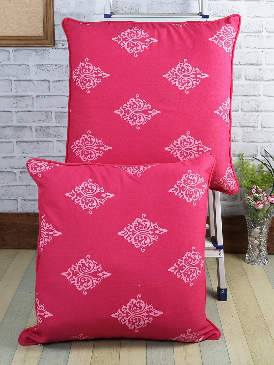 Set of 2 Premium Cotton Printed Pink Color Cushion Cover Set, 2 pc Cushion Cover