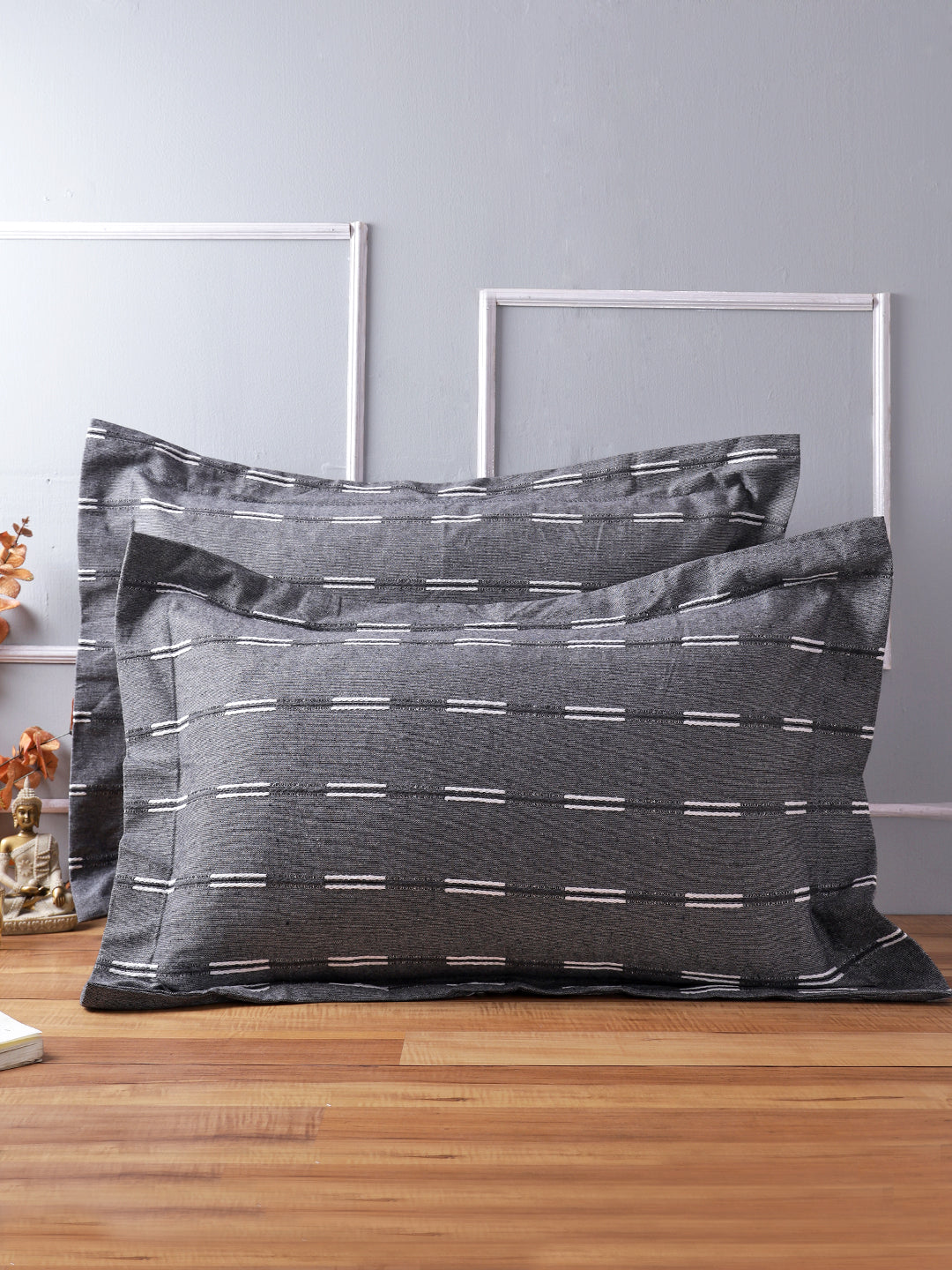 Pillow Covers in Grey color made with  Cotton Material , Bedding - 2 Pcs