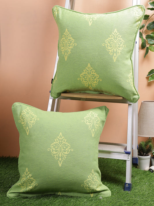 Set of 2 Premium Cotton Abstract Green Color Cushion Cover, 2 pc Cushion Cover