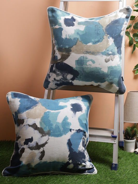 Set of 2 Premium Cotton Abstract Blue Color Cushion Cover, 2 pc Cushion Cover