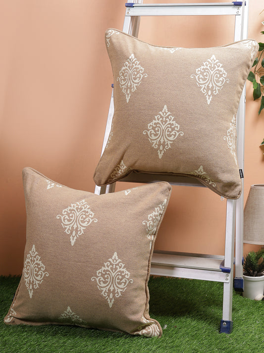 Set of 2 Premium Cotton Abstract Beige Color Cushion Cover, 2 pc Cushion Cover