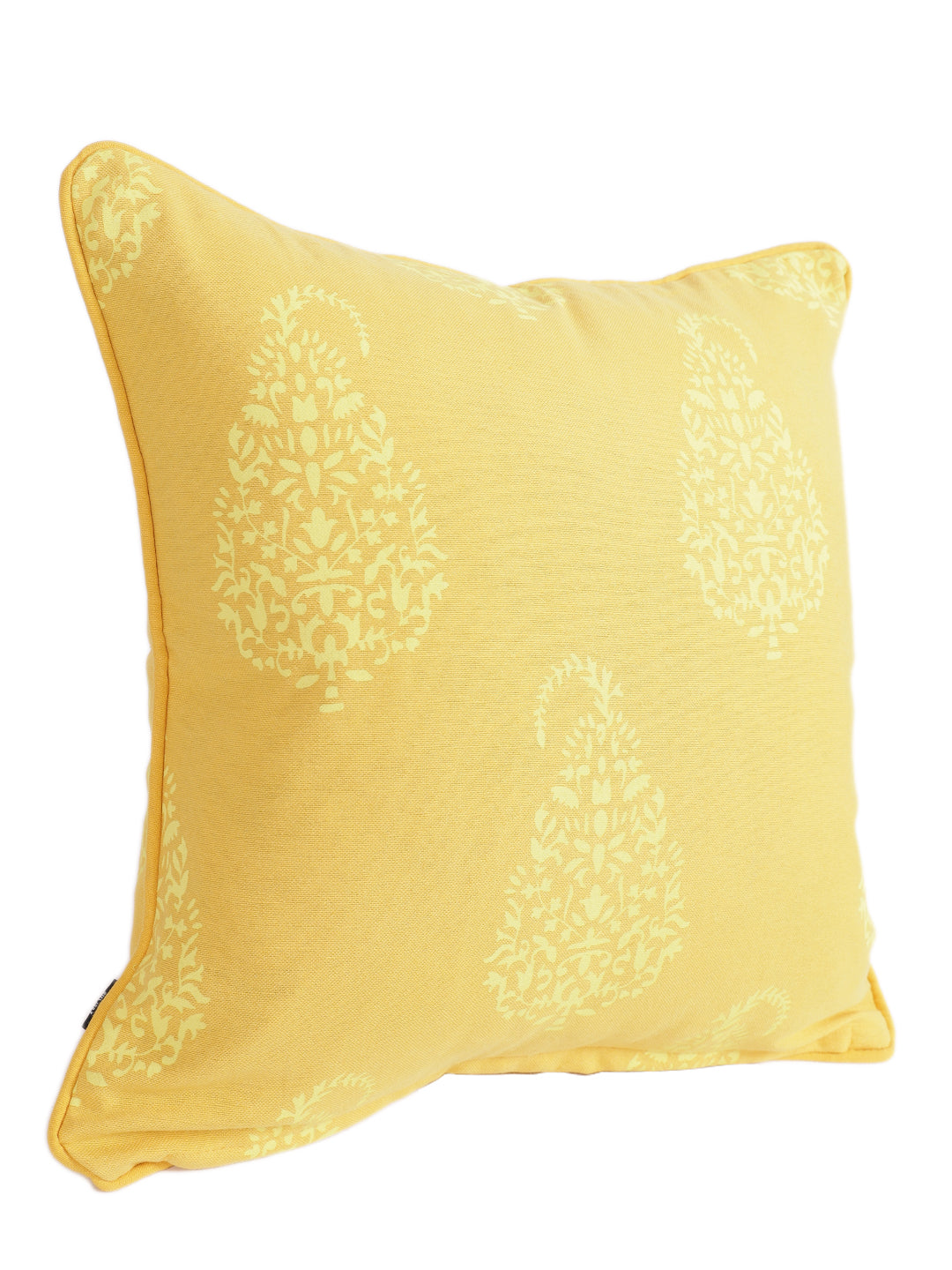 Set of 2 Premium Cotton Paisley Yellow Color Cushion Cover, 2 pc Cushion Cover