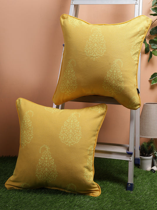 Set of 2 Premium Cotton Paisley Yellow Color Cushion Cover, 2 pc Cushion Cover