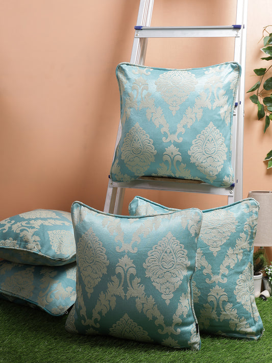 Set of 2 Premium Abstract Design Turquoise Color Cushion Cover, 5 pc Cushion Cover