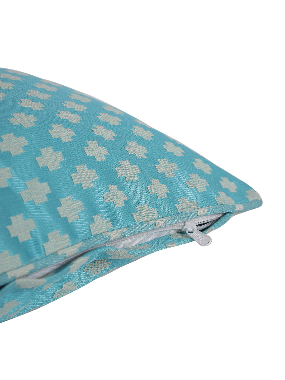 Set of 2 Premium Geometric Design Turquoise Color Cushion Cover, 5 pc Cushion Cover