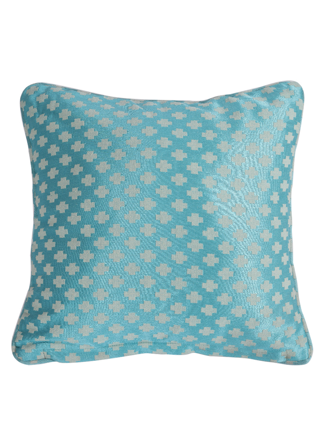 Set of 2 Premium Geometric Design Turquoise Color Cushion Cover, 5 pc Cushion Cover