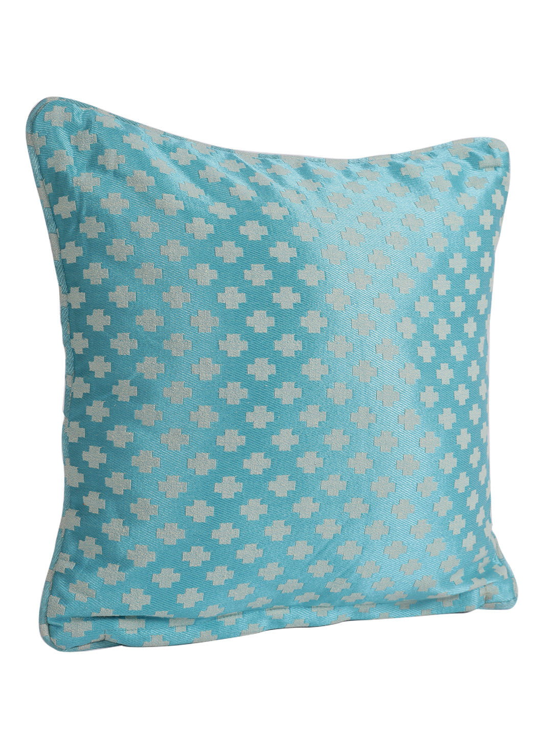 Set of 2 Premium Geometric Design Turquoise Color Cushion Cover, 5 pc Cushion Cover