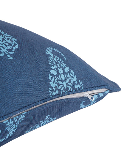 Set of 2 Premium Cotton Paisley Blue Color Cushion Cover Set, 2 pc Cushion Cover