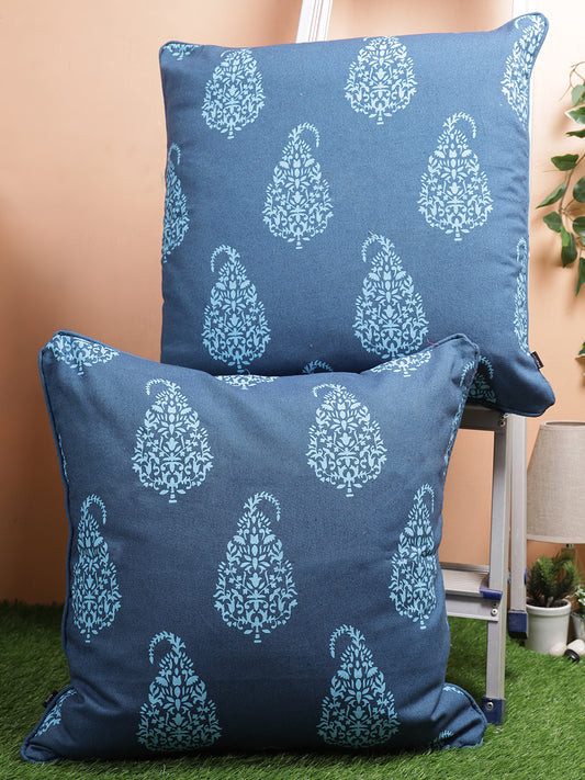 Set of 2 Premium Cotton Paisley Blue Color Cushion Cover Set, 2 pc Cushion Cover