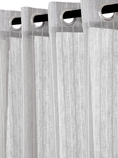 Soumya Premium Lightweight Solid Stripes Sheer Grey/Silver Color Linen Curtain, Pack of 1