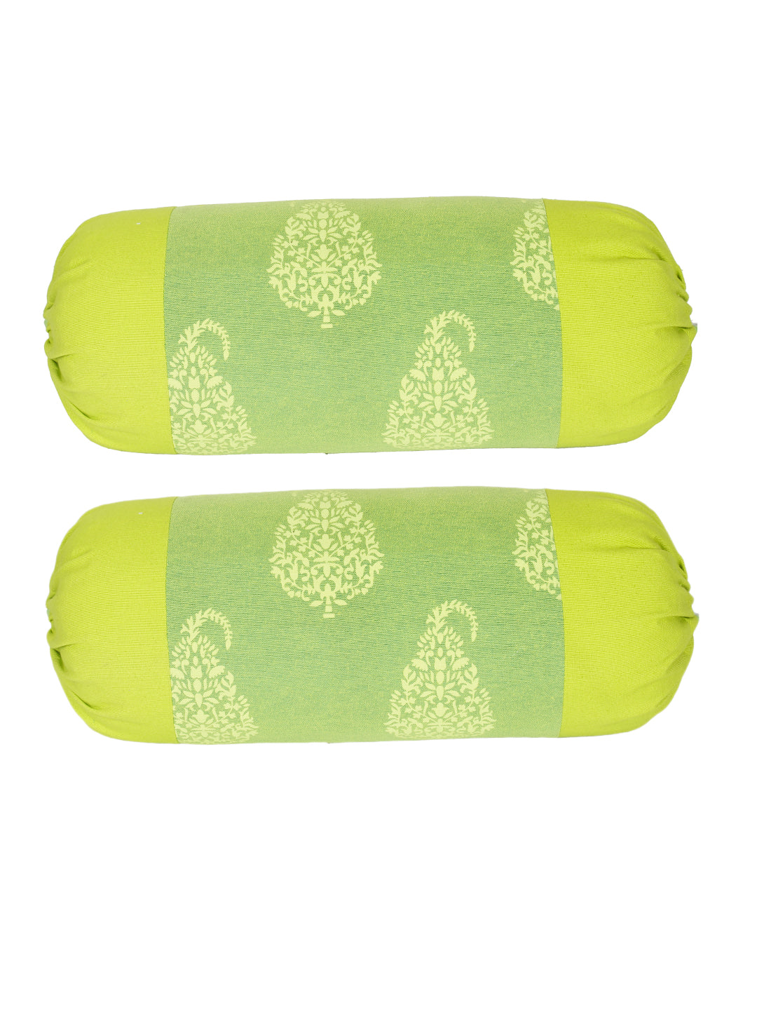 Mix n Match Premium Print Cotton Solid Design Green Color Bolster Cover, Pack of 2